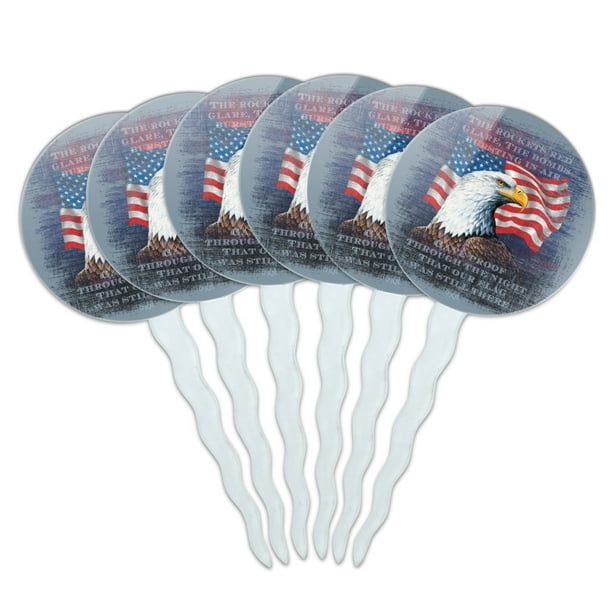 Patriotic Eagle Rockets Red Glare American Flag Cupcake Picks Toppers Decoration Set of 6