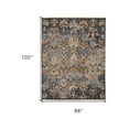thumbnail image 5 of HomeRoots 567353 2 x 3 ft. Wool Ikat Hand Knotted Rectangle Area Rug with Fringe, Ivory, Blue & Brown, 5 of 7