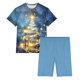 thumbnail image 4 of Puntoco Pijamas para mujer Conjunto de camiseta y pantalones cortos de manga corta con cuello redondo y estampado navideño para mujer Ropa para estar en casa, 4 of 5