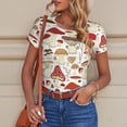 thumbnail image 6 of KLL Women 's Crew Neck Bodysuit Jumpsuits Cartoon Mushrooms Print Short onesies Stretch T Shirts, 6 of 7
