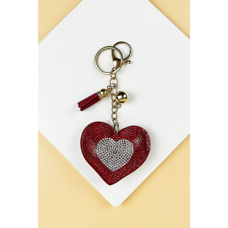 Heart Shaped Rhinestone Keychain with Clip Snap Hook 