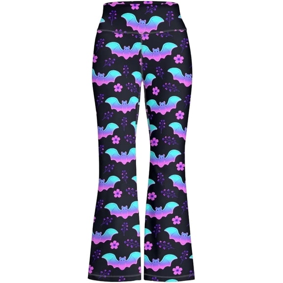 JAJAHO Halloween Girls Flared Leggings Bat Print High Waisted Bell Botttom Leggings Sizes 1-14Y