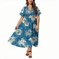 thumbnail image 2 of ZKCCNUK Women's Plus Size V-Neck Split Hem Floral Print Full-Length Loose Party Dress, 2 of 5