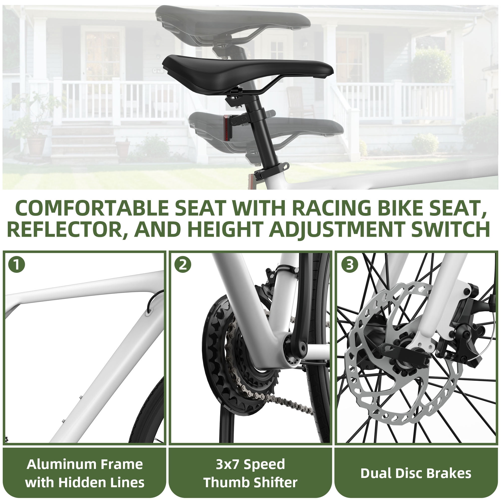 Uforic 700C Road Bike, 21-Speed Commuter Bicycle for Adult, 28" Aluminum Frame, Disc Brakes, White