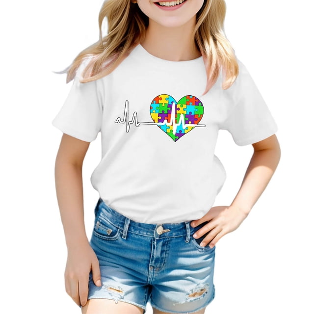 Vêtements pour Filles Imprimé Manches Courtes Chemises pour Filles Col Rond Vêtements d'Été pour Adolescentes Chemises pour Filles 4-5 Ans Mode Filles