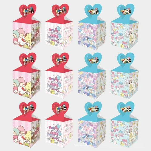 12 Pcs sanrio Party Candy Boxes for Anime Theme Birthday Party Supplies Decor, Kids Birthday Game Party Kraft Paper Gift Bag Decoration