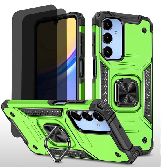 Hotpom Phone Case for Samsung Galaxy A16 5G with 2 Pack Privacy Screen Protector Military Grade Drop Shockproof Full Body Protection with 360° Rotating Stand, Green