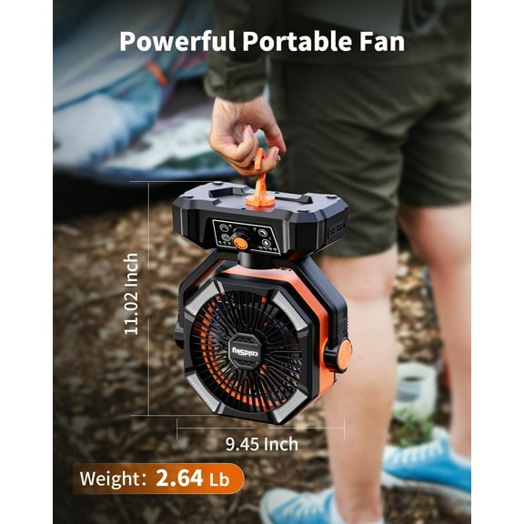 20000mAh Dual Motor Battery Fan with 4 LED , 8 Speeds Remote Control Portable Outdoor Tent Fan for Camping Power Outages Jobsite