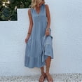 thumbnail image 5 of IROINNID Below The Knee Dress For Women Solid Color Fashion Spring, Summer And Autumn Casual One-shoulder Dress Sleeveless V-Neck A-Line Dress, 5 of 7