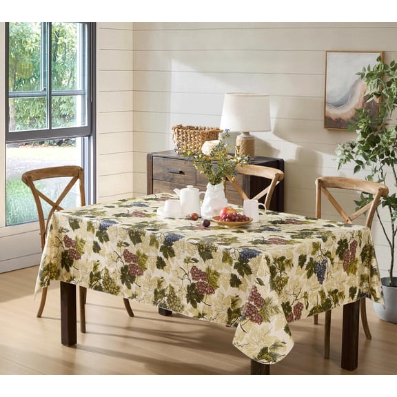 Newbridge 52 x 52 Inch Square Vinyl Tablecloth with Flannel Backing, Grapevine Print, Grape Theme Indoor Outdoor Waterproof Table Cover, Picnic, Barbeque, Patio and Kitchen Dining