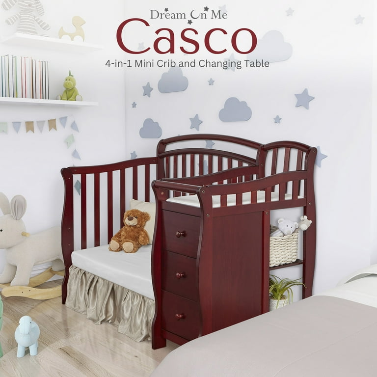 Free Shipping Dream On Me Casco 4 in 1 Baby Mini Crib And Changing Table Cherry Made Of Pinewood Walmart