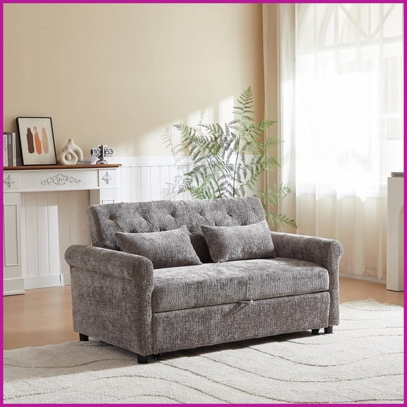Modern Velvet Loveseat Sofa Bed - 58.27 Inch 3-in-1 Pull-Out Couch Sleeper for Living Room with USB & Pillows