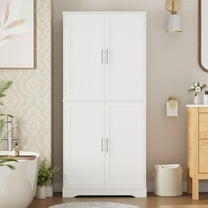 Homfa 71'' Bathroom Cabinet with 6 Storage Shelves, Freestanding Wooden Linen Cabinet for Living Room, White