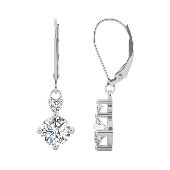 Charles & Colvard 14K White Gold Moissanite 6mm Round Drop Earrings 1.72cttw DEW
