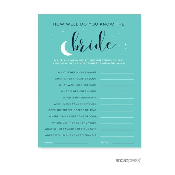 How Well Do You Know The Bride?  Love You to the Moon and Back Bridal Shower Game Cards, 20-Pack