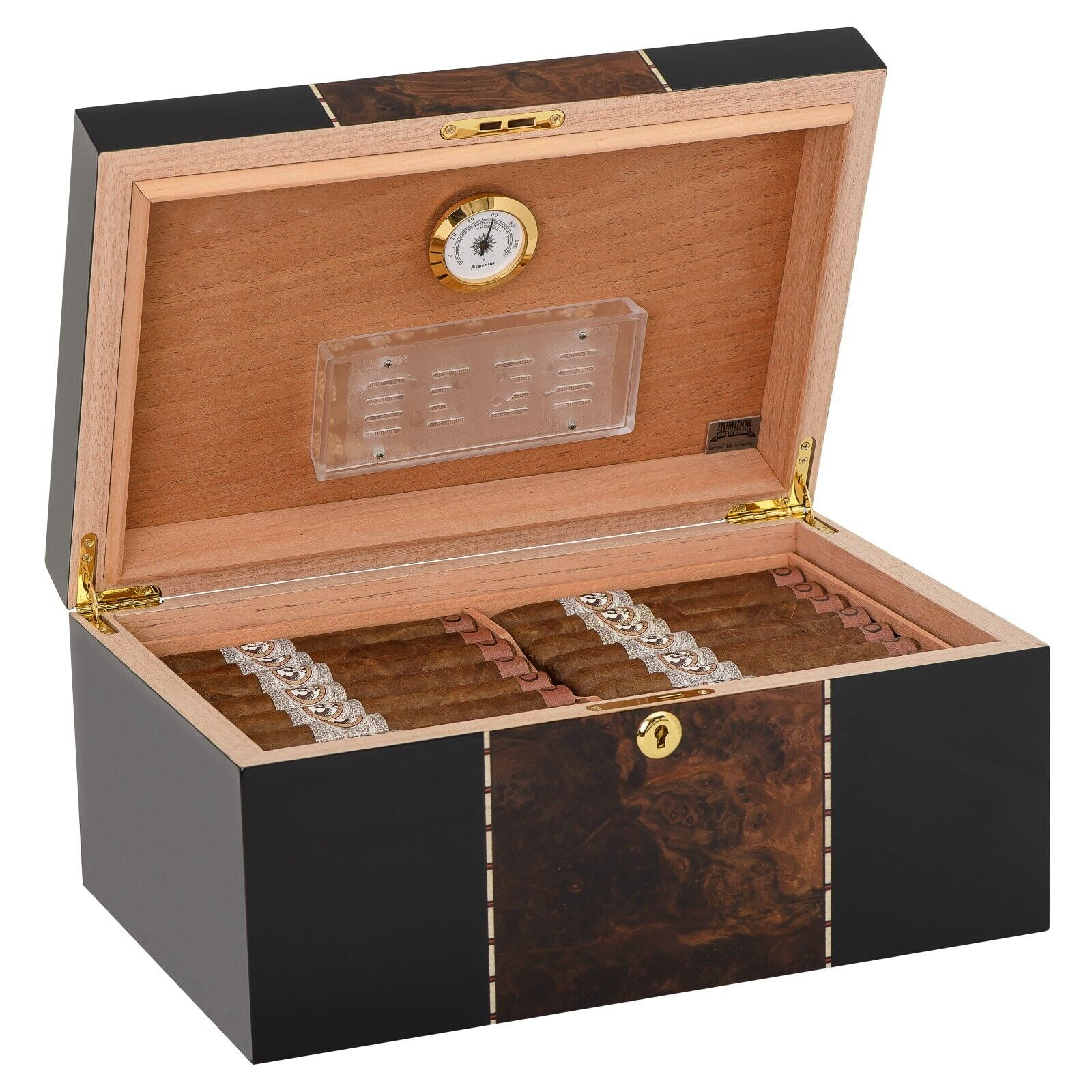 Humidor Supreme Conte Cigar Humidor Premium Burl Veneer 80 Cigars