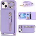 thumbnail image 4 of iPhone 13 Mini Case for Women with Card Holder, iPhone 13 Mini Phone Case Wallet with Strap,Crossbody Lanyard Cases with Credit Card Slots Kickstand with Ring Holder Stand Case,5.4 Inch,Purple, 4 of 13