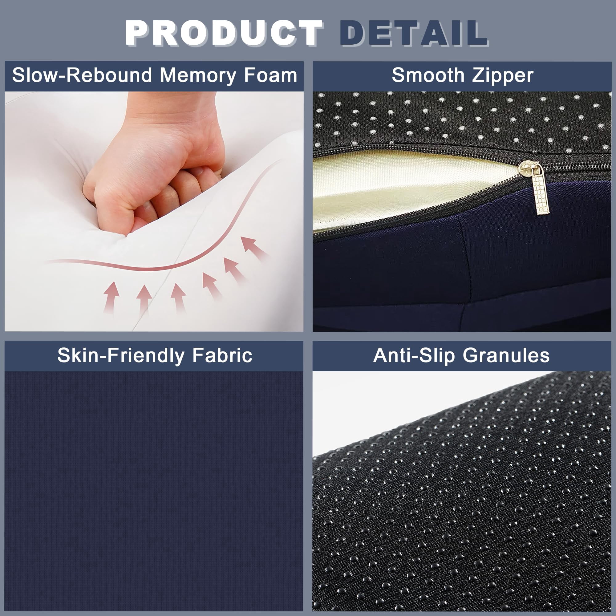 Memory Foam Wedge Pillow  Prone For Sleeping Reading Bed Support & Sitting Up Ideal Massage With Removable Cover
