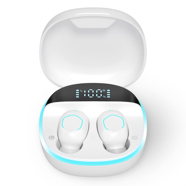 Sidaley Auriculares 5,0 compatibles con Bluetooth, inalámbricos, impermeables, LED, estéreo, TWS, con micrófono, pequeños auriculares deportivos, Electrónica Blanco