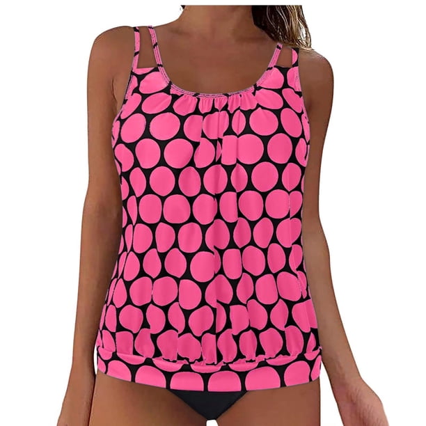 Trajes de Baño de Corte Alto para las Mujeres sin Mangas Impresión Push-Up Traje de Baño Acolchado Conjuntos de Blusa, Trajes de Baño de Cintura Alta para las Mujeres