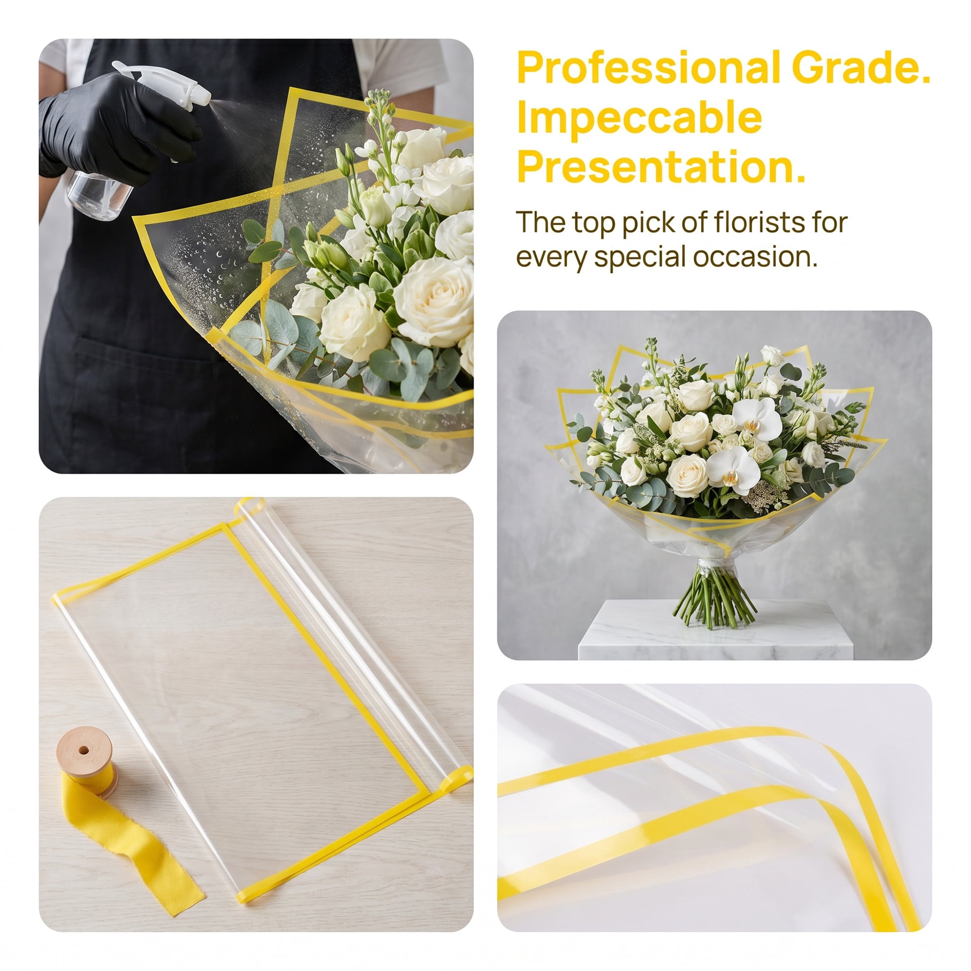 Unique Bargains Premium Waterproof Clear Gift Wrapping Paper for Gifts Yellow 22"x 22"