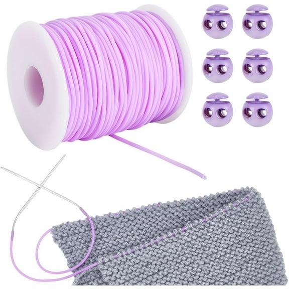55 Yards Stitch Keeping Cords 2 mm Hollow Rubber Tubing Knitting Barber Cord Stitch Keeper with Plastic Cord Locks for Holding Stitches Bracelet Necklace Beading and Jewelry Making Medium Purple