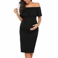 thumbnail image 4 of Annhoo Women's Maternity Outfits for Photoshoot Off Shoulder Solid Color Dress Ruffle Sleeveless Trendy Bodycon Dresses, 4 of 7