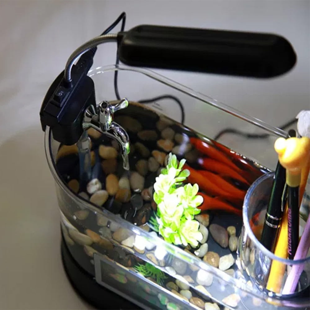 Modern Home USB Desktop Aquarium with Light/Clock Organizer