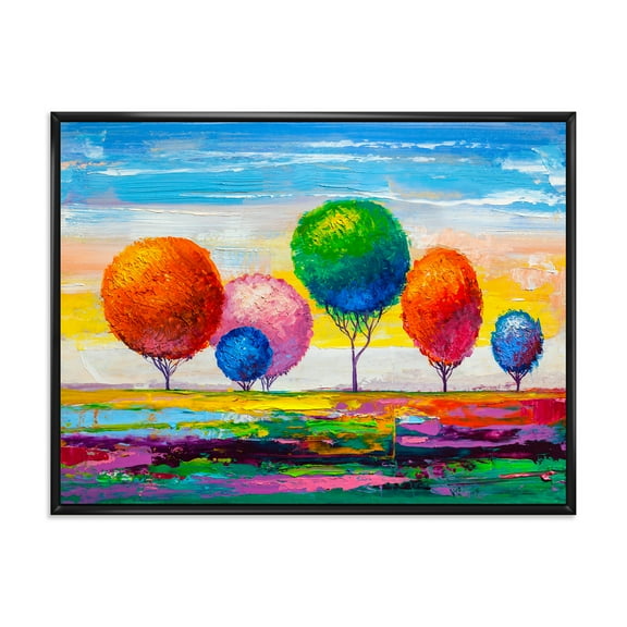 Designart 'Ornamental Colourful Trees VI' Modern Framed Canvas Wall Art Print