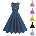 thumbnail image 4 of Women 50s 60s Vintage Sleeveless Cocktail Swing Dress Cute Collared Audrey Hepburn Midi Evening Rockabilly Dress, 4 of 4
