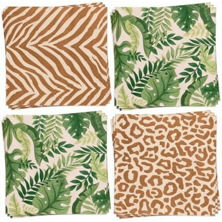 Animal Print Safari Napkins - 3-ply, 24 pcs | Jungle Cocktail Napkins, Zoo Dinner Party Setting, Kids Wild Birthday Decoration, Rainforest Tablescape$$Home Decor, Kitchen, & Other