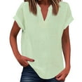 thumbnail image 1 of WEIYLL T-Shirts pour Femmes Été Coupe Ample Col en V Ourlet Incurvé Tops Verts Tailles TTTG, 1 of 5