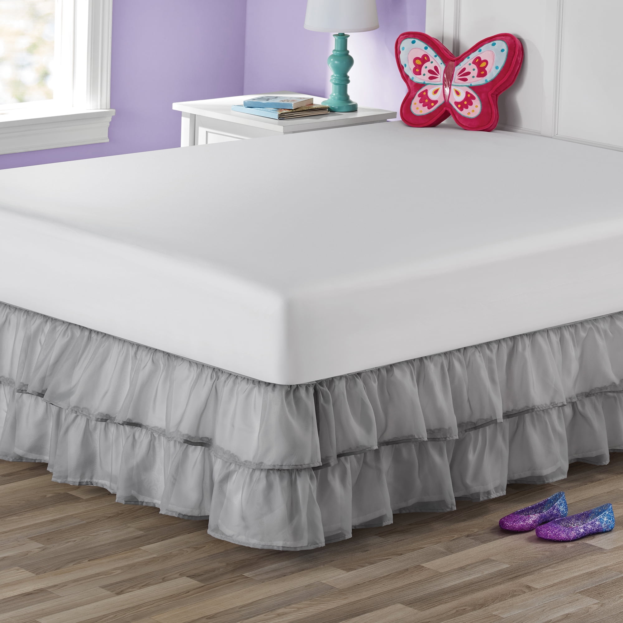 Your Zone Organza TwoTier Ruffle Bed Skirt Grey Full/Queen Walmart