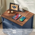 thumbnail image 5 of Joaxswe Nightstand with Charging Station, Dark Blue Nightstand with Rustic Brozon Handle, Wooden Bedside Storage Cabinet Unit for Bedroom/Small Space, 5 of 8