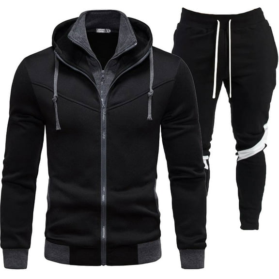 Mens Sweatsuits Sets 2 Piece Casual Athletic Jogging Outfits Two-piece Stand Collar with Pockets Jogger Pants Lounge Tracksuits Fall Winter Trendy (XXL,Black)