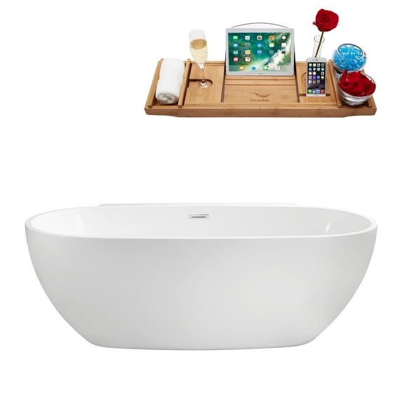 65" Streamline N302CH Soaking Freestanding Tub and Tray With Internal Drain in Polished Chrome
