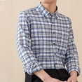 thumbnail image 2 of USNSM Men's Plaid Shirt Casual Business Loose Cotton Shirt Turndown Collar Button up Long Sleeve Tops with Pocket Black M, 2 of 5