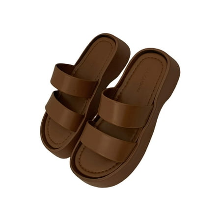 

Daeful Women s Slides Slip On Platform Sandal Beach Flat Sandals Outdoor Fashion Lightweight Summer Shoes Brown 5.5