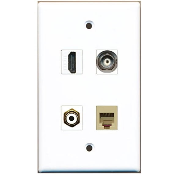 RiteAV - 1 Port HDMI 1 Port RCA White 1 Port Phone RJ11 RJ12 Beige 1 Port BNC Wall Plate