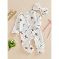 thumbnail image 4 of Baby Toddler Zip Up Christmas Jumpsuit 0 3 6 12 Months Gingerbread Man Print Round Neck Long Sleeve Romper Headband Outfits, 4 of 9