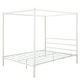 thumbnail image 5 of Metal Framed Canopy Platform Bed, Queen Size Bed Frame with Built-in Headboard & 4 Sturdy Metal Slats, Modern Canopy Bed Frame for Adults, No Box Spring Needed, 83.5"L x 63"W x 73.2"H, White, 5 of 7