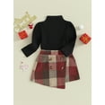 thumbnail image 3 of Bslissey Kids Baby Girls Skirt Sets Long Sleeve Turtleneck T-shirt Tops + Irregular Plaid Skirt 2Pcs Outfits Toddler Casual Daily Clothes 6M 12M 18M 24M 3T 4T, 3 of 9