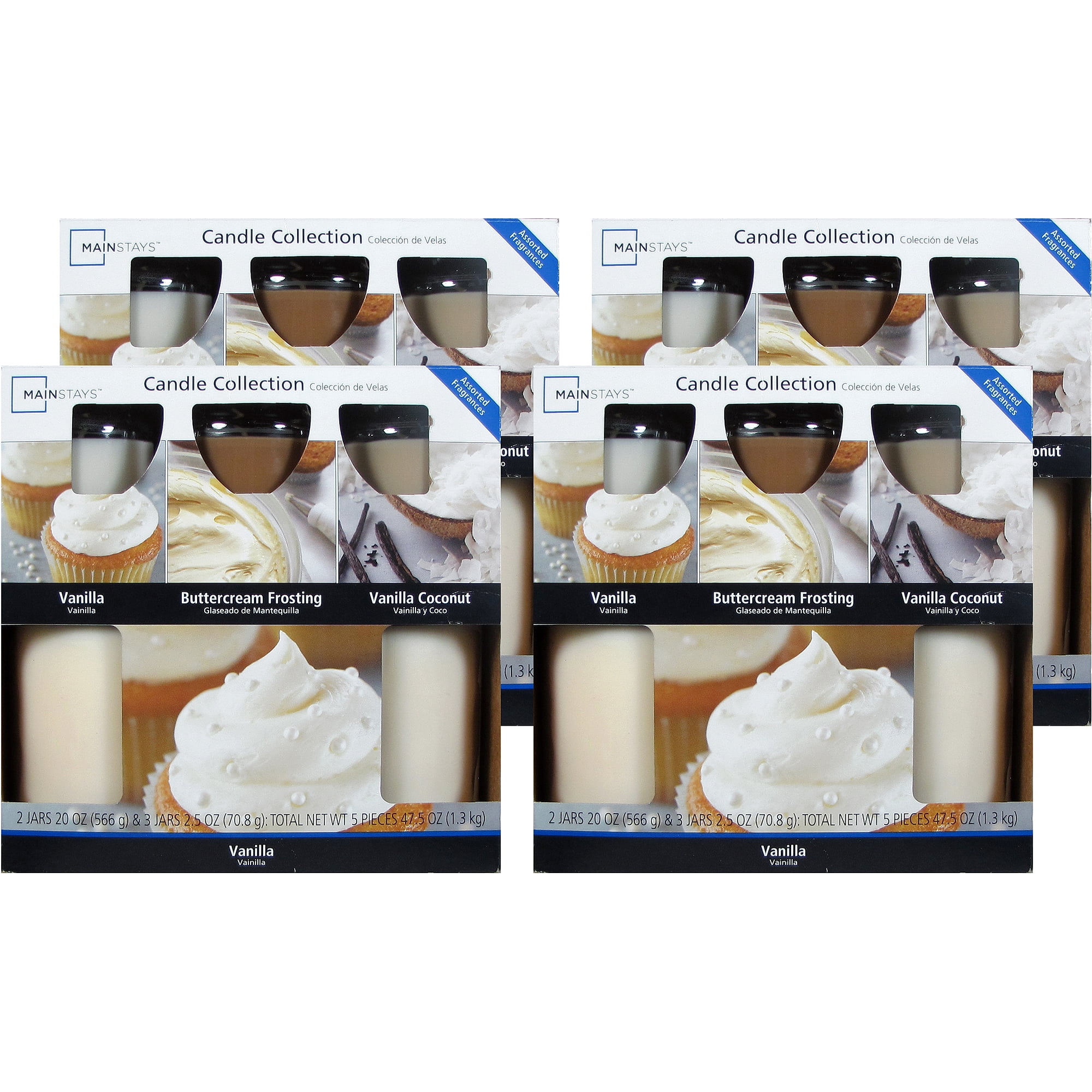 Mainstays 5 Piece Candle Value Set, Vanilla, 4 Pack