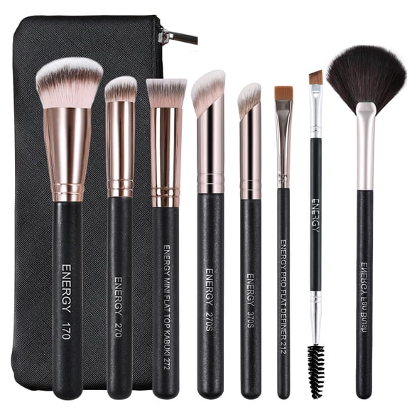 Juego de brochas de maquillaje ENERGY 8 piezas con funda de fibra sintética vegana
