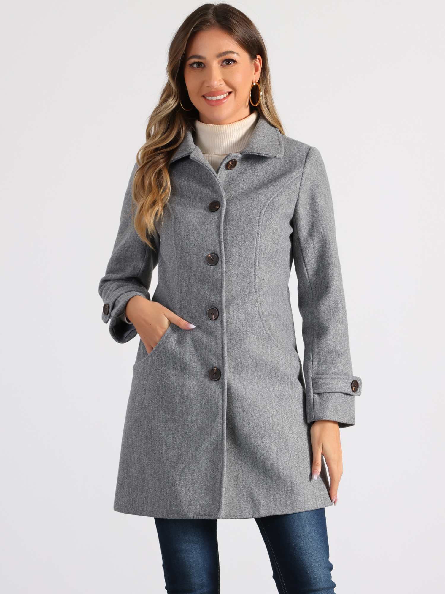 DARING DIVA Women's Peter Pan Collar Winter Outwear Trench Pea Coats Gray S
