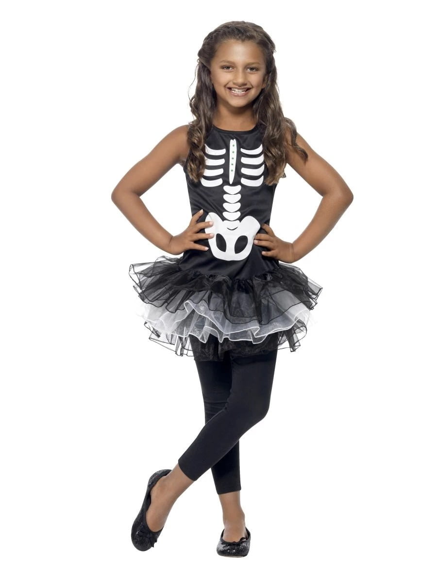 CL577 Fever Skeleton Skeletons Halloween Fancy Dress Up Tutu Skull Party Costume 