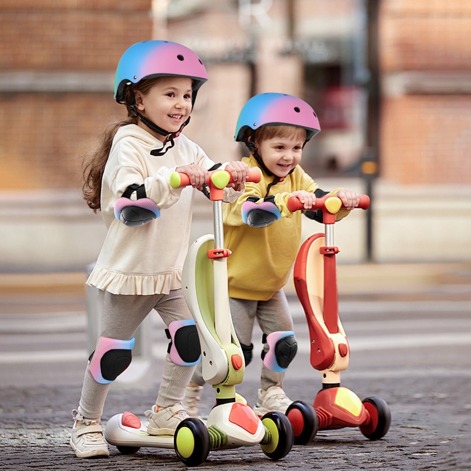 Wdmiya Kids Helmet, Toddler Bike Helmet, Cycling Helmet with Knee Pads Elbow Pads Wrist Guards, Baby Multi-Sport Adjustable Skateboard Helmet for Kids Boys Girls gifts Helmet for Age 2+, Colorful, S