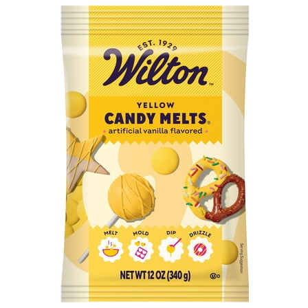 Wilton Yellow Candy Melts Vanilla-Flavored 12oz. Bag for Baking & Candy Making Wafer Chips pack of 1