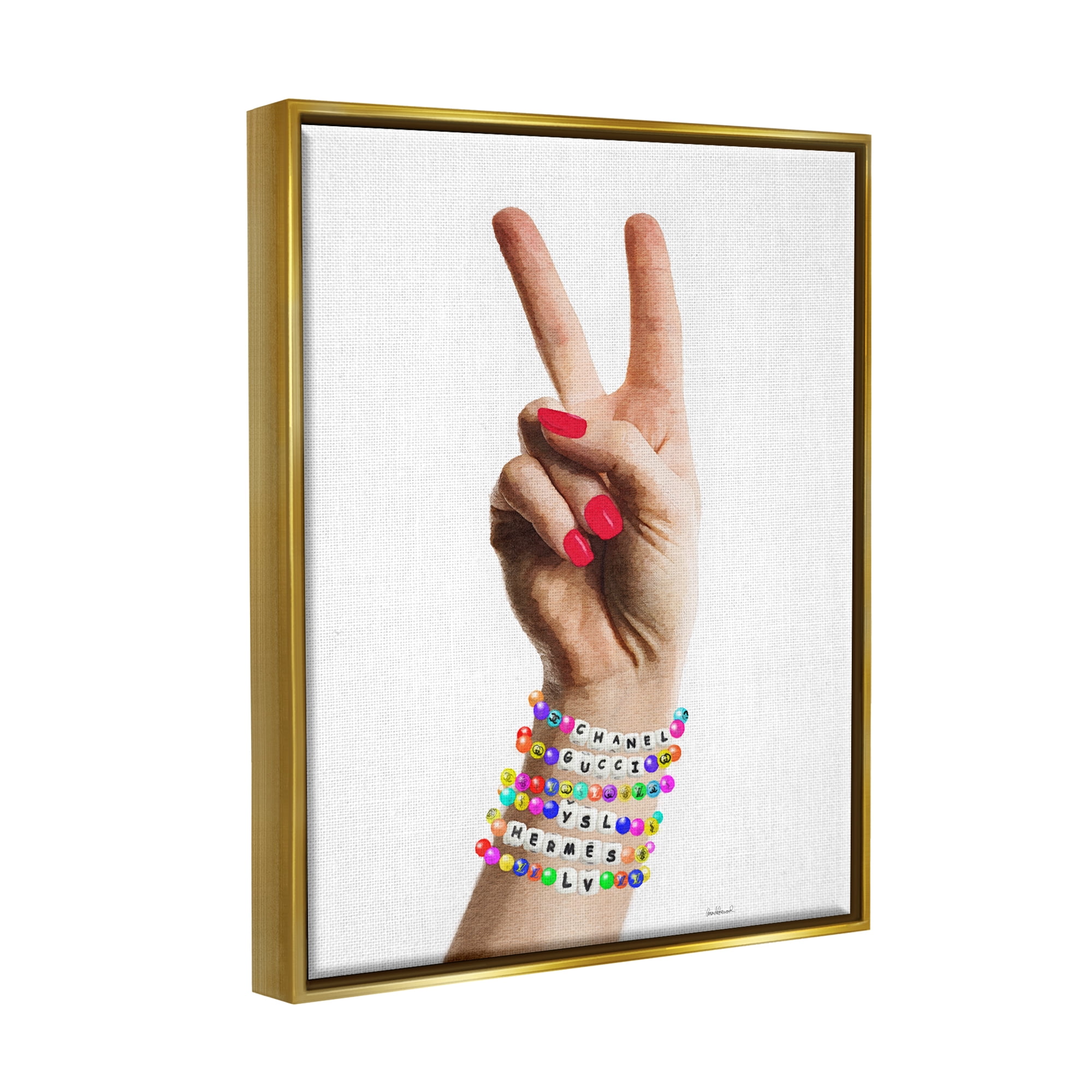 Stupell Industries Glam Bracelets Peace Sign Beauty & Fashion Painting Gold Floater Framed Canvas Art Print Wall Art, 25 x 31