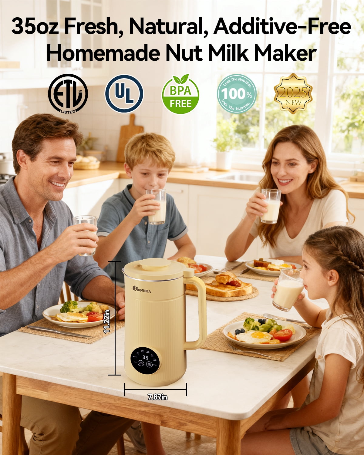 IAGREEA 8 in1 Automatic Nut Milk Maker Machine, 35oz Almond Milk Maker Machine for Homemade Milkshake, Almond, Plant-Based, BPA Free Electric Blender for Baby Food With Delay start/Self Clean, juicer